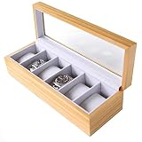 Solid Light Wood Watch Box Organizer with Glass Display Top by Case Elegance