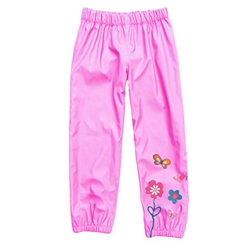 Mingao Girls Rain Pants Flower Waterproof Warm Outdoors 2-3 Years (Pink)