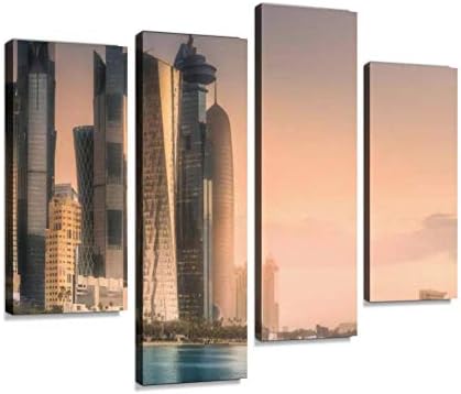The Skyline Of West Bay And Doha City Center Qatar Canvas Print Artwork Wall Art Pictures Framed Digital Print Abstract Painting Room Home Office Decor Ready To Hang 4 Panel Amazon Ae