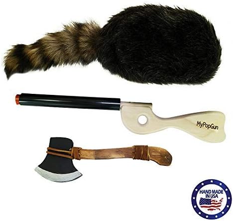 MyPopGun Davy Crockett/Daniel Boon Coonskin Kids Hat-Realistic Tomahawk & PopGunRifle