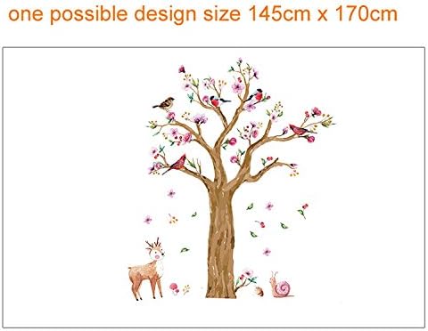 Cute Large Wall Sticker of Colorfull Tree with Deer and Snail for Home Decor, Pink - Image 5