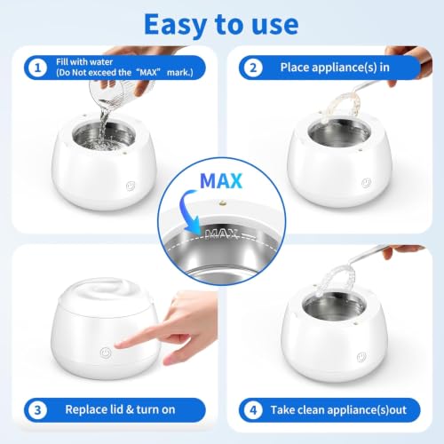 TQQ Ultrasonic Teeth Cleaner 48000 Hz, UV Dental Bite Cleaner, Dental Bite Cleaning 200 ml for Dental Dentures, Aligners, Stoppers, Mouthguards, Splints and Jewelry