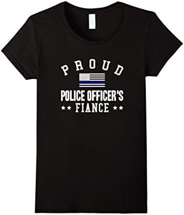 Womens Proud Police Officer's Fiance T-Shirt Gift XL Black