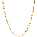 Lifetime Jewelry Figaro Chain 2.5MM, 24K Gold with Inlaid Bronze, Pendant Necklace, 16 to 30 Inches