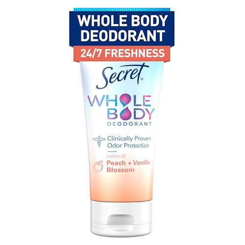SECRET WHOLE BODY DEODORANT CREAM FOR WOMEN, PEACH & VANILLA BLOSSOM SCENT, ALUMINUM FREE DEODORANT, 72 HR ODOR PROTECTION, 3.0 OZ