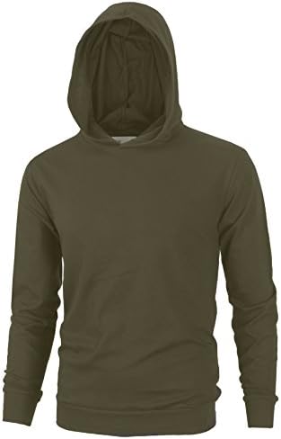 MAJECLO Mens Lightweight Cotton Pullover Long Sleeve Hoodie Sweatshirt(Small,Khaki)