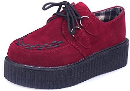 Slduv7 Cute Women's Fashion Creeper Oxfords Flock Lace up Platform Flats Sneakers Seasonal Shoes for Women