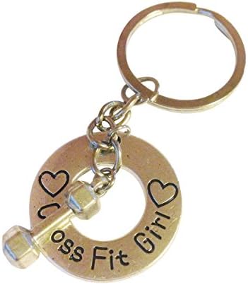 Cross Fit Girl and Dumbbell Keychain