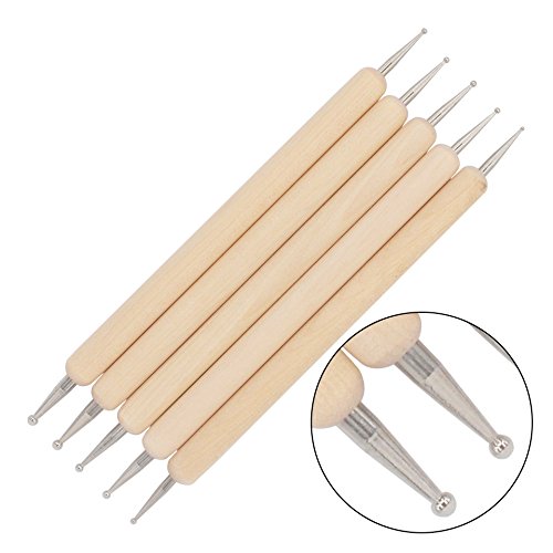 COMIART 5Pcs Wooden Ball Styluses Tool Set for Embossing Pattern Clay Sculpting , Nail Art