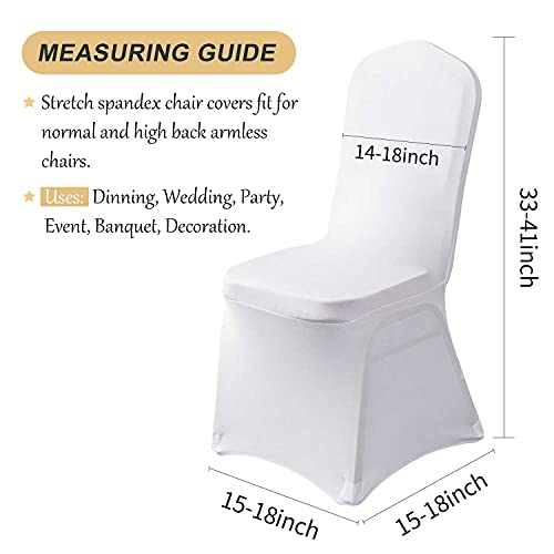 MINGYIT 10 PCS WHITE SPANDEX CHAIR COVERS BANQUET CHAIR COVERS – UNIVERSAL STRETCH CHAIR SLIPCOVERS PROTECTOR FOR WEDDING, BANQUET, AND PARTY (10, WHITE)