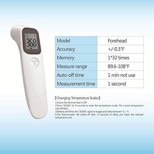 SCIAN Forehead Thermometer - Digital Medical Thermometer Instant Accurate Reading, Infrared Thermometer for Fever - Baby Kids, Children, Adults, Infants, Toddlers - Thumbnail 3