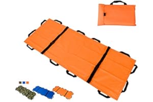 Jeamive Oxford Folding Stretcher with 12 Handles Waterproof Foldable Emergency Rescue Back Stretcher with Storage Bags for Hospital,Clinic, Home,Sports venues,Ambulance (Orange)