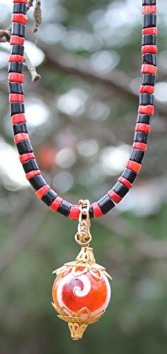 Orange Resin Conch Shell, Coral And Jet Gemstone Heishi Beads Necklace