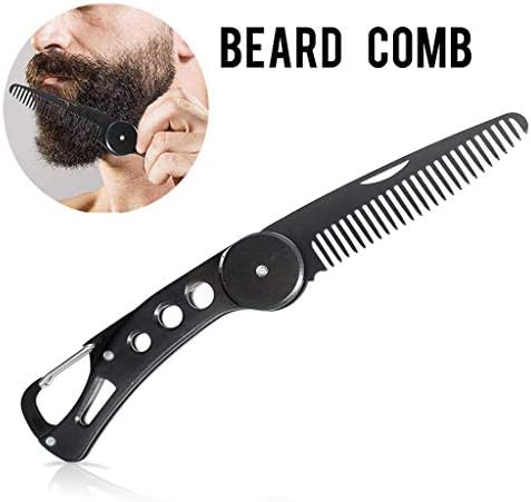 RTYou Stainless Steel Beard Comb Men's Hair Beard and Mustache Styling Comb Folding Pocket Comb Antistatic Foldable Portable Moustache Comb Hair Combs