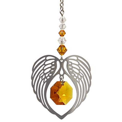 Wild Things Angel Wing Heart - Topaz November Birthstone Colour Suncatcher Keepsake - Embellished with Crystals from Swarovski®