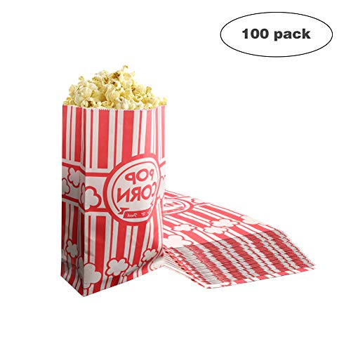 Keriqi 100pcs Popcorn Bags, Red & White Popcorn Bags for Movie Night Birthday Party Carnival Party