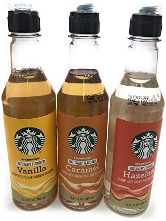 Starbucks Naturally Flavored Syrup Vanilla, Caramel, Hazelnut, 12.17 Ounce (Variety Pack of 3)