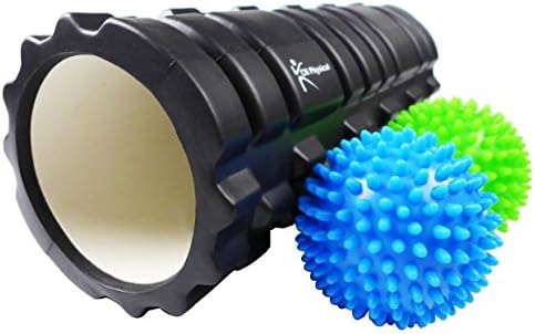 Foam Roller-2 x 9cm Spikey Massage Balls &amp; FREE Carry Bag-Reduced Price - Premium Trigger Point Roller.- Great for Muscles &amp; Physical Therapy - 1 Year Warranty.- Special Holiday Price