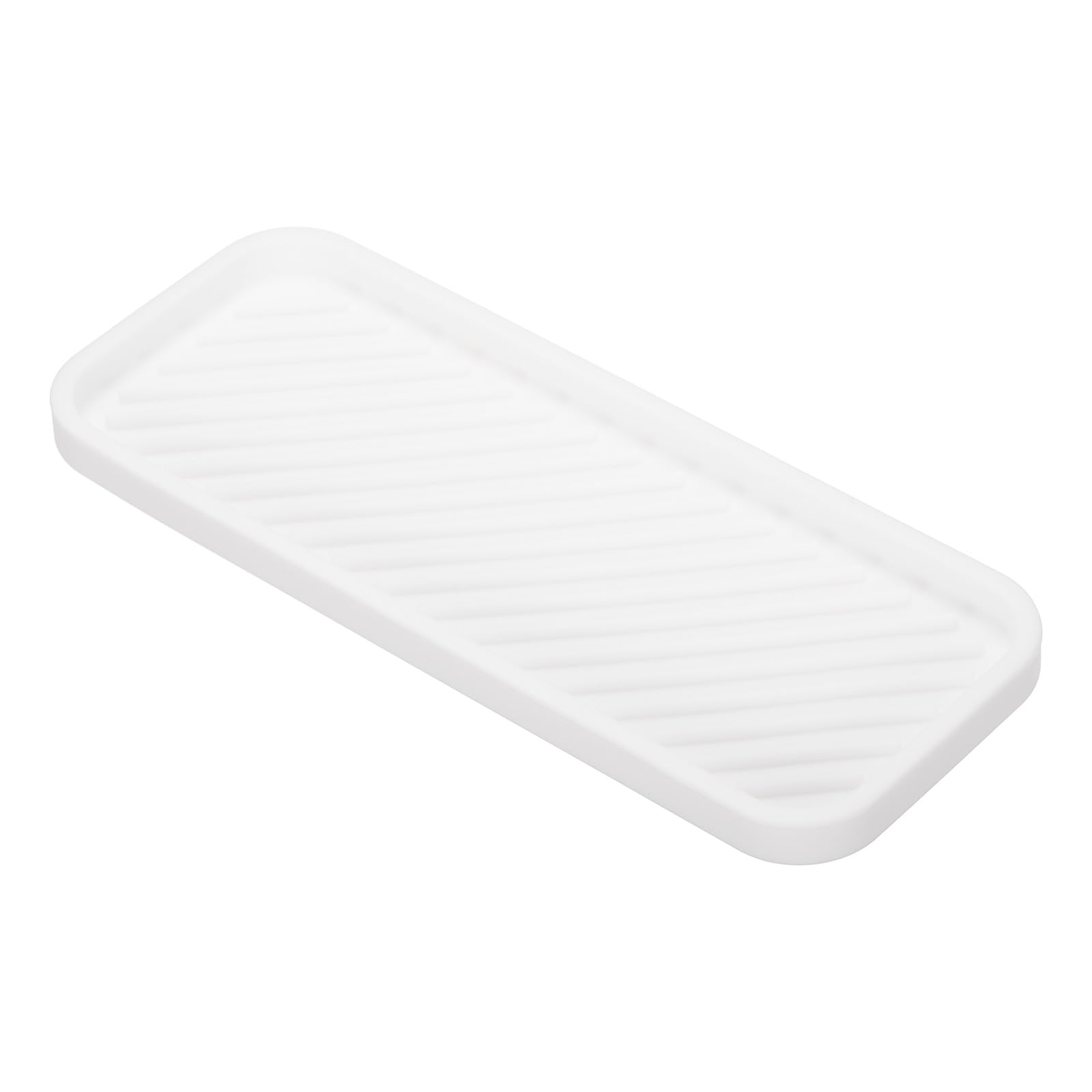PATIKIL Silicone Bathroom Tray, 9" x 3.5" Soap Dispenser Tray Jewelry Organizer Dish for Restroom, Dresser, Kitchen Sink for Sponge, Scrubber, Dishwashing Accessories, White