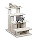 Tangkula Pet Stairs for Cats and Dogs, 4-Step Carpeted Ladder Ramp Cat Climber Cat Scratching Post, Multi-Step Dog Stairs for High Beds, Couch (Grayish White)