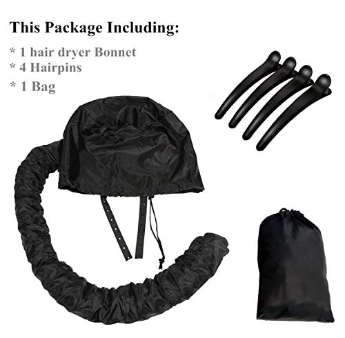 Soft Hooded Hair Dryer Bonnet â€“Electronic Black Dying Attachment with Four Clips, Professional Personal Beauty Care For Women Girls (Black)