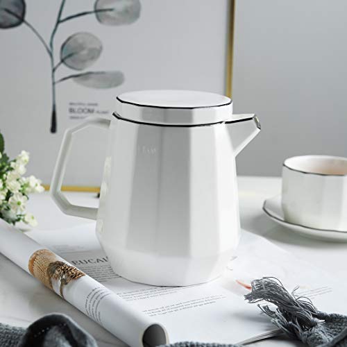 YOLIFE 35 Ounce Ceramic Coffee Pot,White Porcelain Teapot for Tea or Coffee Sever