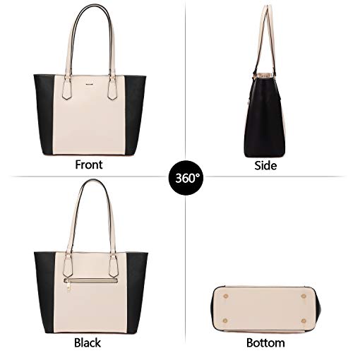 LOVEVOOK Damen Handtasche Schultertaschen 3 Stück Set Henkeltaschen Große Tasche Umhängetasche Taschen Gross Handtaschen Leder BeuteltascheGeschenk für Mutter Freundin Freund Liebhaber, Schwarz Beige