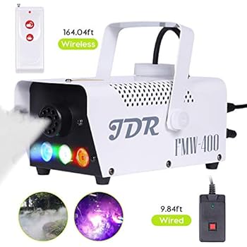 JDR Fog Machine with Controllable lights, DJ LED Smoke Machine(Red,Green,Blue) with Wireless and Wired Remote Control for Christmas Parties Weddings Halloween Holiday, with Fuse Protec