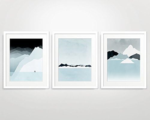 Modern Minimalist Poster, Giclee Set Art Prints Wall Décor, Blue Grey Artwork