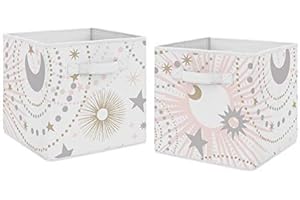 Sweet Jojo Designs Blush Pink, Gold and Grey Star and Moon Organizer Storage Bins for Celestial Collection - Set of 2