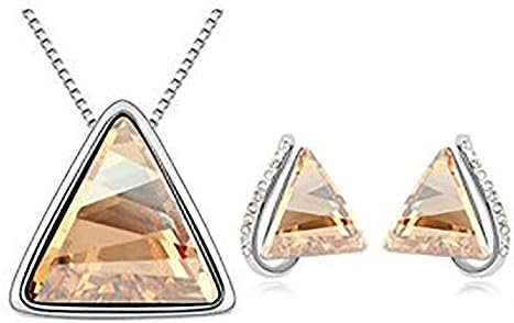 Crystal Jewelry Sets Accessories Fashion Triangle Silver Pleated Necklace Earrings Jewelry Set for Women (HX20 E97)