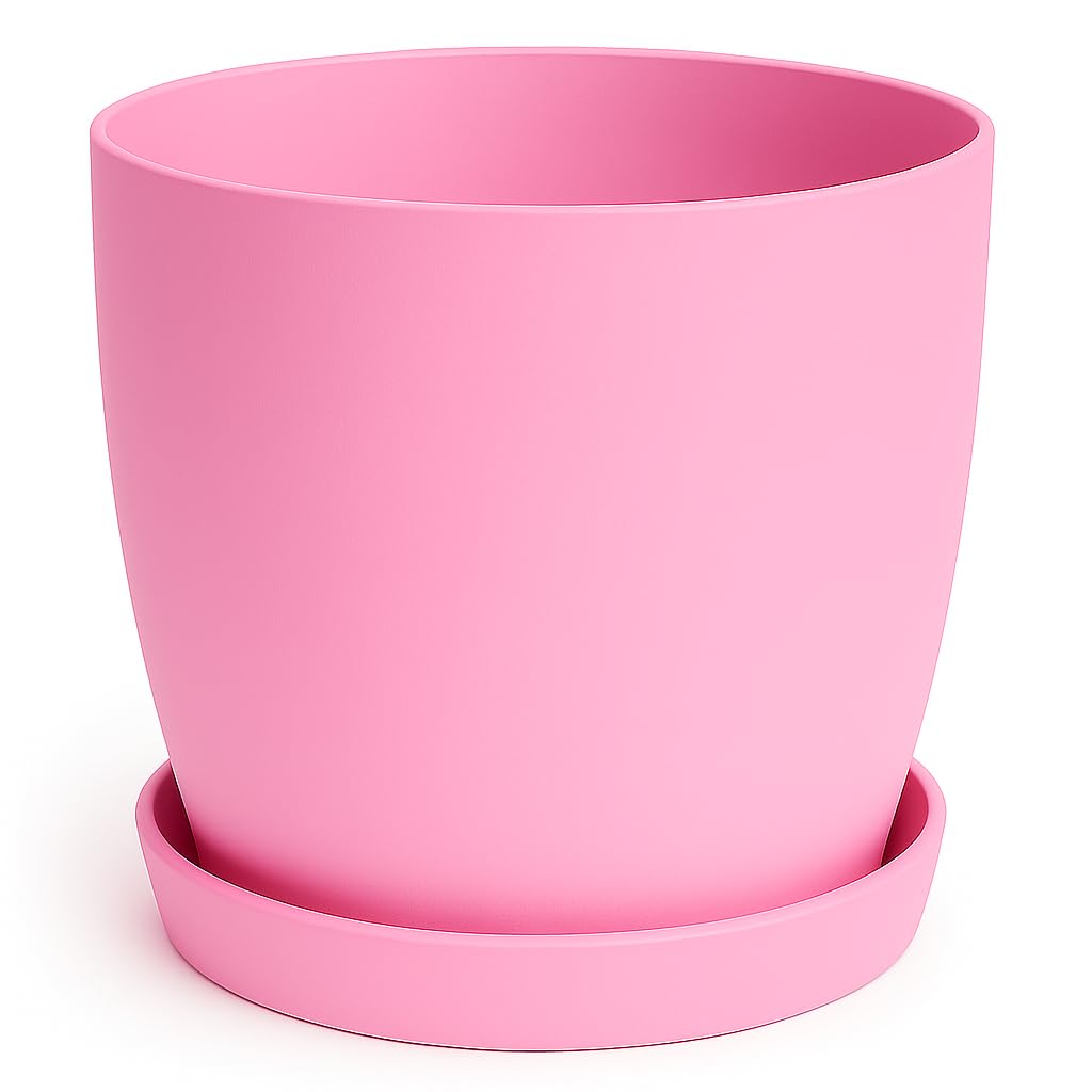 Home Garden Ornaments Plant Pots Indoor, Indoor Plant Pot - Decorative Flower Pots with Mat Surface and Plant Pot Saucer (Diameter: 20cm, Colour: Pink)