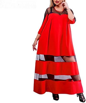 6XL Mesh Women Dress Big Size Loose Long Dress Plus Size Patchwork Female Casual Summer Dress Maxi Robe 03 6XL