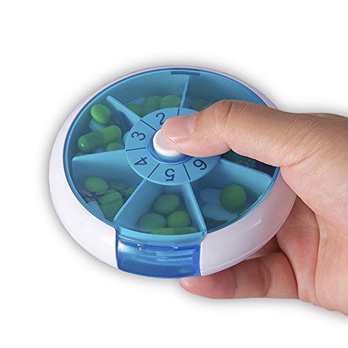 Pill Organize Round Weekly 7 Days, SZREDU Pill Case Once a Day,Push Button Rotating Pill Box,Daily Medicine Organizer for Pill,Capsule,Fish Oil,Vitamin