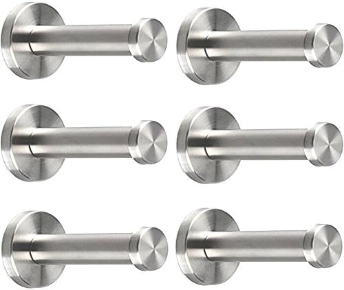 6Pcs Stainless Steel Wall-Mount Robe Hook Towel Hook Coat Hook for Bathroom,Bedroom,Kitchen - Brushed Nickel