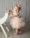2Bunnies Girl Beaded Peony Lace Back A-Line Tiered Tutu Tulle Flower Girl Dress (Pink Sleeveless Short, 4T)