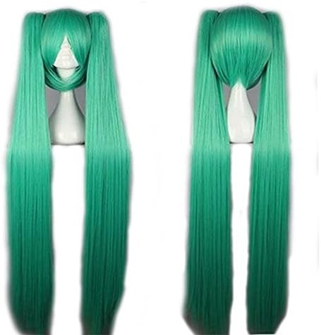 Dharcu(TM) 32"/40" (80cm/100cm) Long Straight Japanese Anime Vocaloid Hatsune Miku Costume Cosplay Wig + 2 Clip on Ponytails Heat Resistant