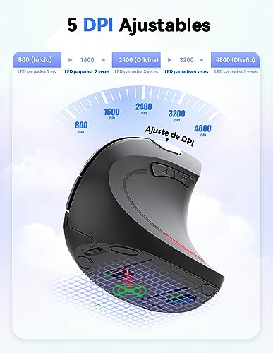 TECKNET 2.4G Wireless Vertical Mouse, 4800DPI 5 Levels Adjustable Silent Ergonomic Mouse, 6 Buttons, Optical Mouse with Indicator Lights for Laptop, Desktop, PC, Macbook (Black)