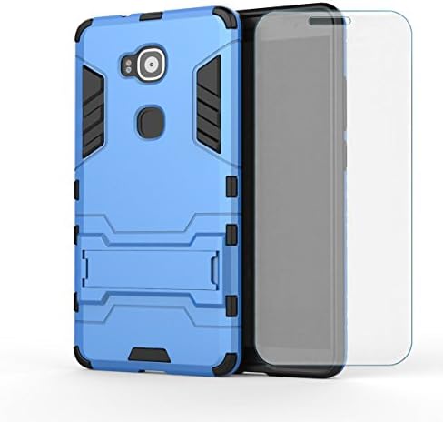 Huawei GX8 Case, CASEPLAY [Armor Tank Series] with Tempered Glass Screen Protector Hard Slim Hybrid Rugged Kickstand Protective Phone Cover Case for Huawei GX8 / G8 (Blue)