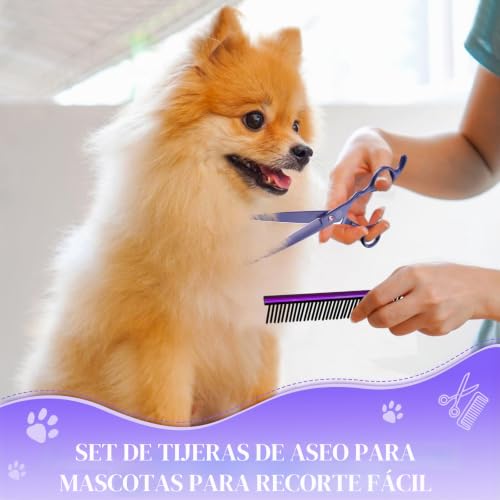 Moontay Professional Dog Grooming Scissors Set, 7"/8" Pet Grooming Scissors, Dog Thinning Scissors with Comb (7", Purple)