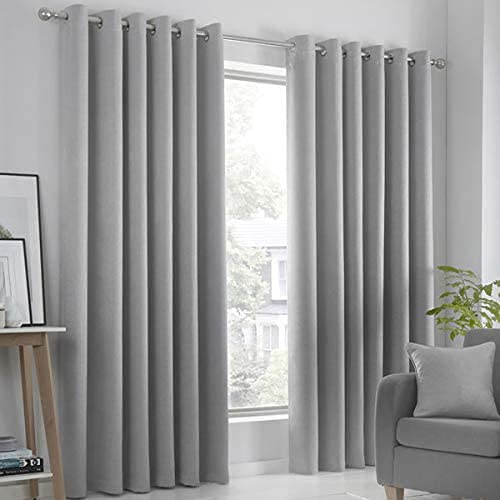 Fusion Strata Woven Eyelet Lined Curtains, Silver, 46 x 72 Inch