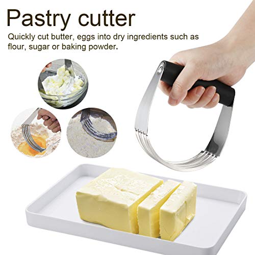 Pastry Cutter Set, Dough Blender, Pastry Scraper and 5pcs Stainless Steel Biscuit Cookie Cutter Set, Pastry Brush Heavy Duty Baking Dough Tools for Home Kitchen