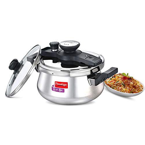 Prestige Clip On Stainless Steel Handi Pressure Cooker with Glass Lid, 5 Litres