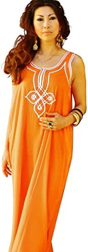 Orange Non-Sleeve Dress Beach Kaftan