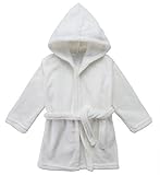 Yanzi6 Unisex-baby Winter Soft Soft Coral Fleece Flush Hooded Bath Robe (18-24 Months,White),L