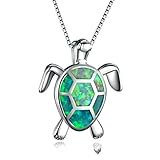 Meoliny Sea Turtle Pendant Necklace Created Opal Necklace Jewelry for Women Girls,Green