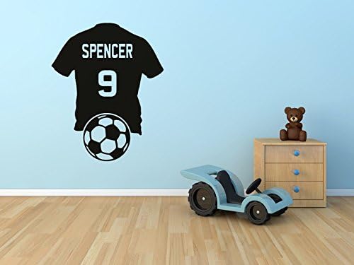YourSecretGift Personalised Name Football Tshirt Wall Sticker For Boys Bedroom Wall Art AG30 (Size: Large; Color: Light Blue)
