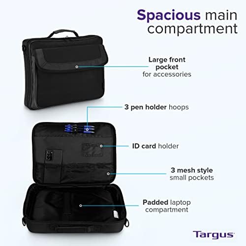 Classic Clamshell Sacoche pour Ordinateur Portable 15,6", Sac à Bandoulière Homme Femme Confortable, Mallette Ordinateur Portable avec Poches – Noir, TAR300