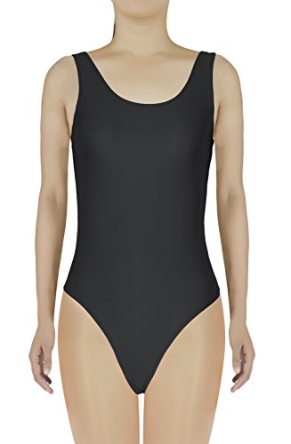 JustinCostume Women's Lycra Spandex Scoop Neck Tank Thong Leotard, L, Black