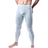 Men's Ice Silk Sheer Leggings Pants Underwear Bottoms Low Rise Elastic Trousers Long Johns